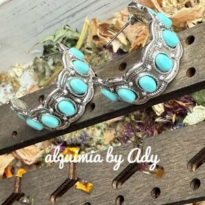 Turquoise hoops dangle earrings